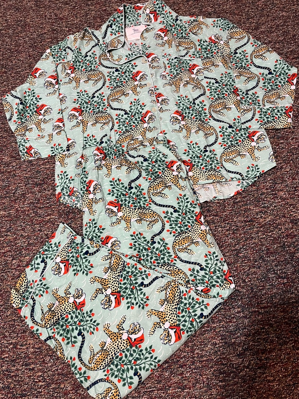 Printfresh Holly Jolly Leopard-Print Pajama Set 1X